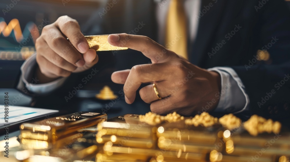 Aufkleber A businessman pointing to a chart showing gold price performance over time during a presentation.