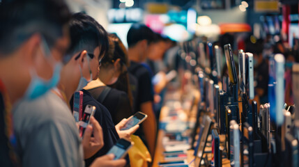 long queue in fornt of store because of new smartphone