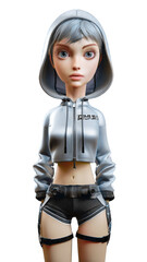 Fashion girl character in stylish hacker look on transparent background.