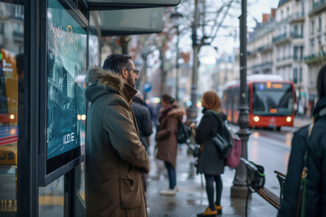 Fototapeta premium People Waiting at a City Bus Stop