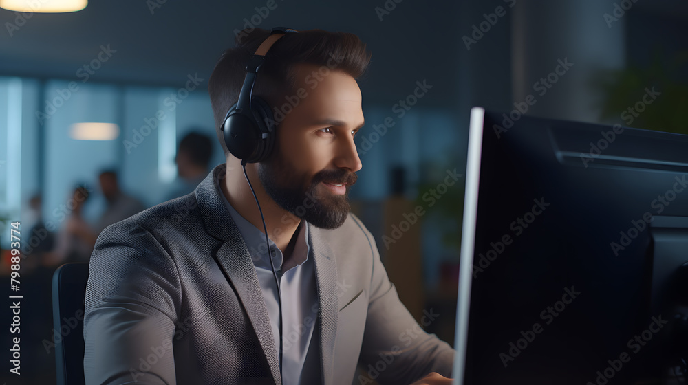 Sticker portrait of a businessman working in a call center