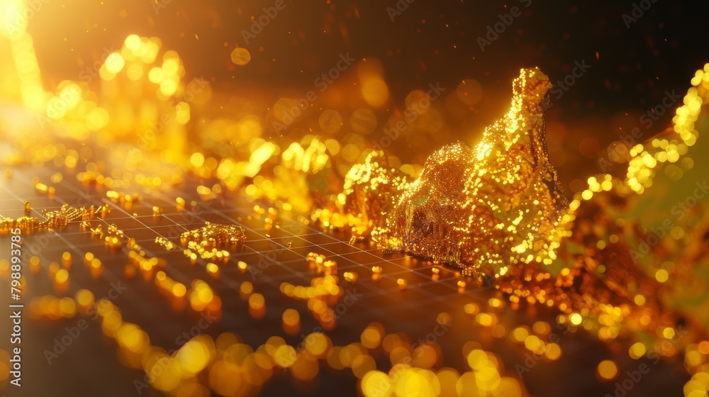 Fototapete A close-up of a gold price chart displayed on a computer screen, showing fluctuations and trends.