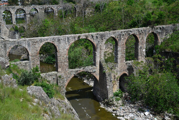 Fototapeta na wymiar Located in Izmir, Turkey, the Kizilcullu Aqueducts were built by the Romans.