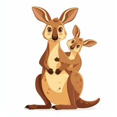A cartoon of a mother kangaroo holding her baby kangaroo