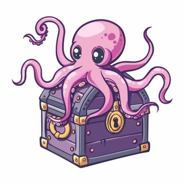 A cartoon octopus is inside a purple box