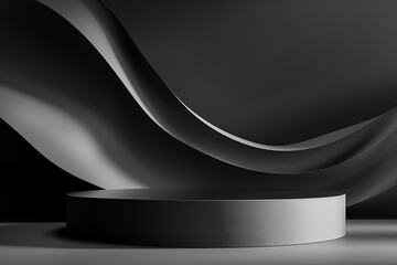 Abstract Black Waves and Podium Display