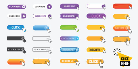 Click here banner icon in flat style. Ecommerce vector illustration on isolated background. Shopping sign business concept.