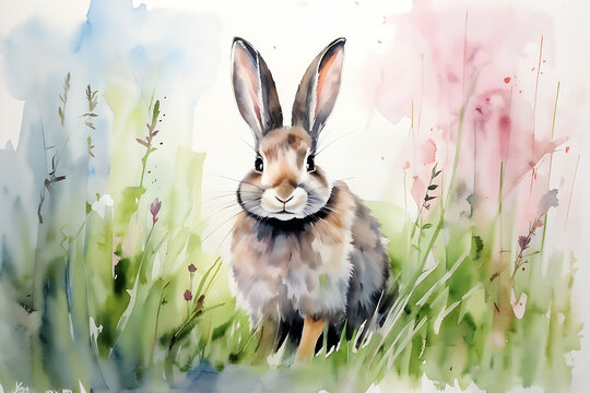 Draw an image of a rabbit in watercolor. Generative AI