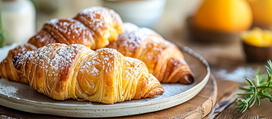 Sfogliatella is an Italian pastry originating from Naples, made with flaky layers of dough filled with a sweet ricotta cheese filling flavored with candied orange peel and cinnamon - obrazy, fototapety, plakaty