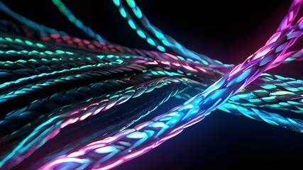 Glowing data cables transferring information background with light effect 