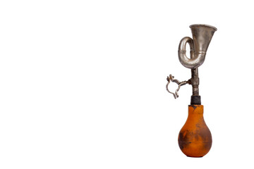 Vintage Motorcycle Horn on White Background - Retro Aged Horn, White Space