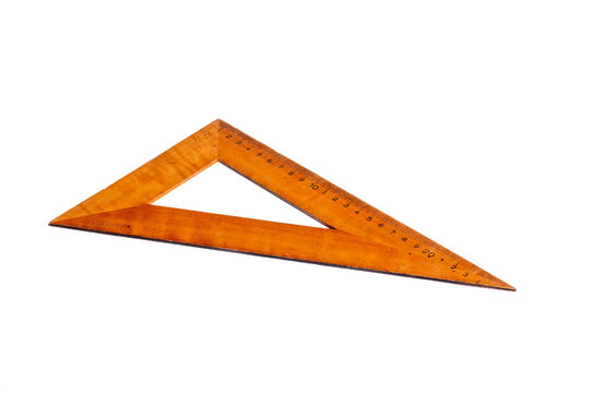 Vintage Wooden Triangle Ruler on White Background - Technical Drawing Tool