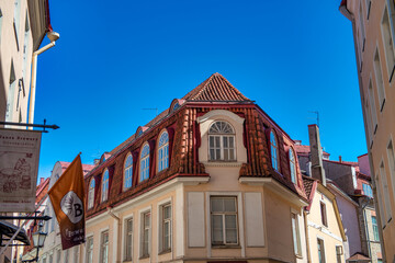 Tallinn, Estonia - July 15, 2017: Tallinn streets and medieval buildings on a sunny summer day