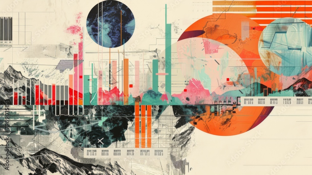 Poster a creative collage of business graphs, representing the complexity and diversity of economic data.