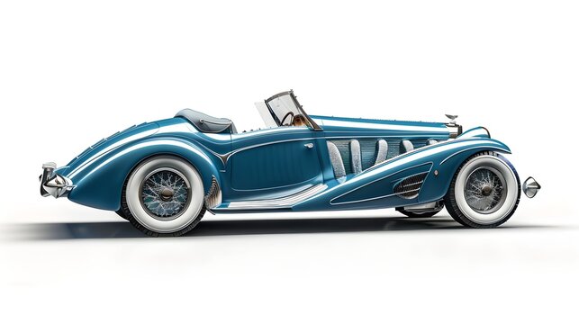 Elegant vintage roadster in turquoise, classic car collectors' dream. Ideal for posters, automotive themes, retro feel. AI