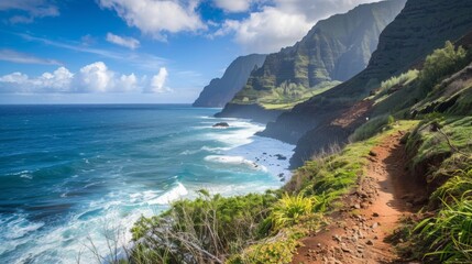 Fototapeta premium Scenic Coastal Hiking Path Along Rocky Cliffs