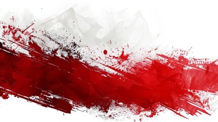 Abstract grunge Poland flag painted with watercolor paint splashes. Template for Polish national holiday background.