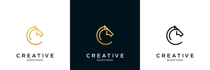 Vector linear icons and logo design elements - horse vector