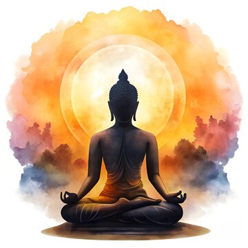 Watercolor illustration for mahavir jayanti with a silhouette of mahavira in meditation