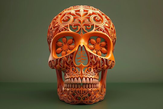 Exquisite illustration showcasing intricate sugar skulls embellished with filigree patterns.