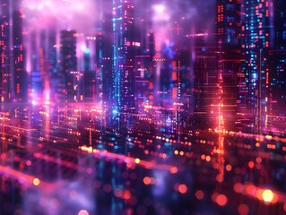 Obraz premium Captivating Digital Dreamscape with Bioluminescent Organic Patterns and Pulsating Neon Grids