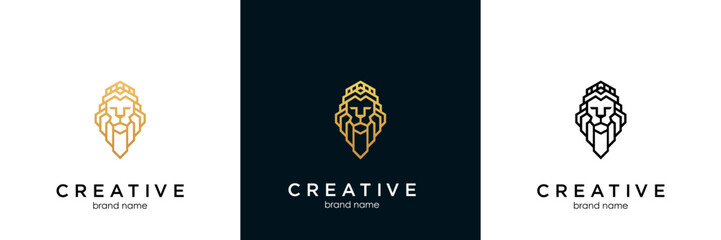 king lion logo, luxury lion line logo icon vector