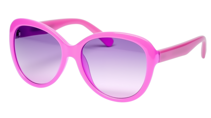 Feminine women's fashion sunglasses with pink frames and clear lenses isolated on a transparent background, trendy hipster sunglasses , beach accessories, front view, rose colored, for girls