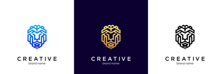 king lion logo, luxury lion line logo icon vector