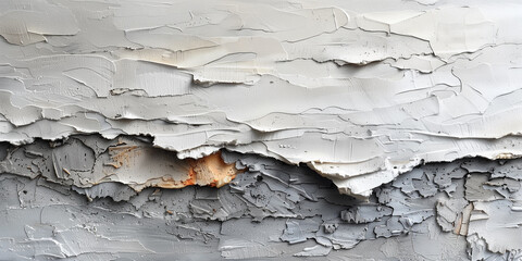 Fototapeta premium Detailed view of peeling paint on a wall, revealing layers of decay and texture