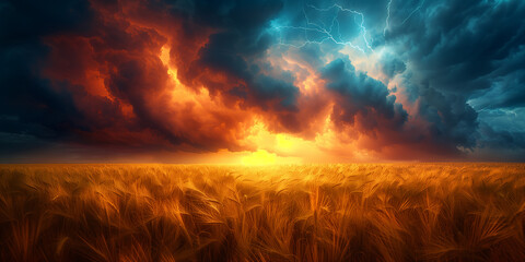 A field of wheat stretches under a cloudy sky