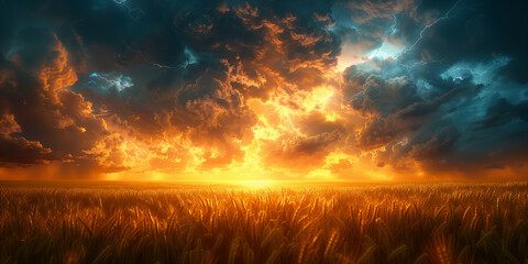 Fototapeta premium A field of grass stretching under a cloudy sky