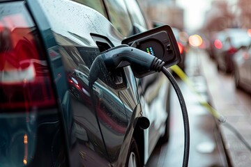 Close-up of electric car charging