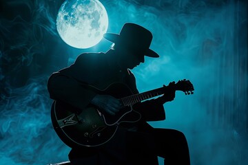 Silhouette of man playing guitar 
