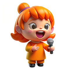 3d cartoon illustration of kid girl with sing a song, highly detailed, happy, cute