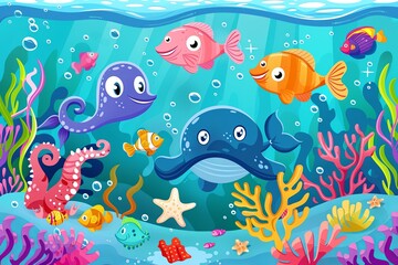 kids illustrations, reef marine life