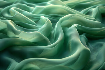 Obraz premium Detailed view of green fabric with abstract waves and patterns wallpaper