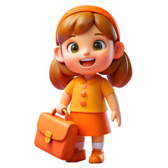 happy cute kid girl pull bag go travel vector