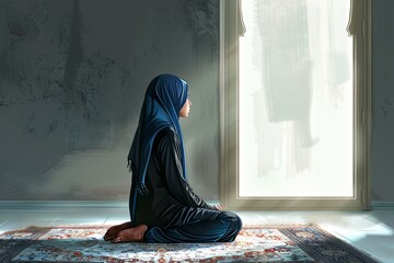 Muslim woman praying on mat