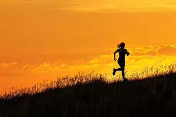 person running along a hill during dusk 