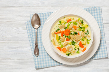 Knoephla soup, german dumpling soup in a bowl