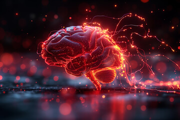Digital animation of a human brain on a black background