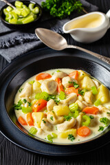 Knoephla soup, german dumpling soup in a bowl