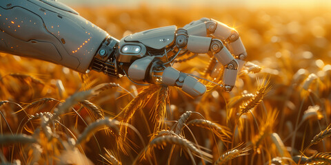 A robotic hand in a field of wheat harvesting crops Whole Grain Day