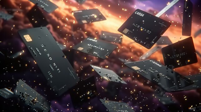 An opening with a lot a black credit cards. Generative AI.