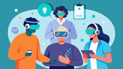 Patients wearing augmented reality headsets undergoing virtual therapy sessions to improve their cognitive abilities..