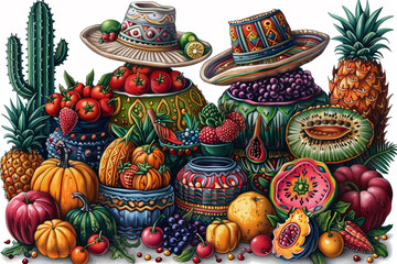 Fototapeta premium Various fruits and vegetables displayed in a painting festa Junina