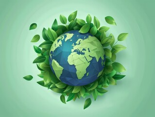 Green leaves forming a circle around the globe