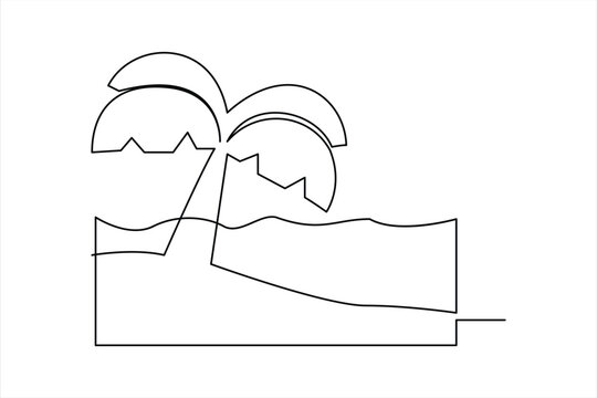 recommend clip art: Continuous one line drawing of beach umbrella palm tree for summer holiday line art illustration