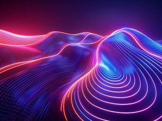Futuristic abstract background with colorful glowing lines forming mesmerizing undulating shapes and waves