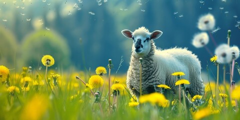 easter sheep or lamb on a meadow during springtime